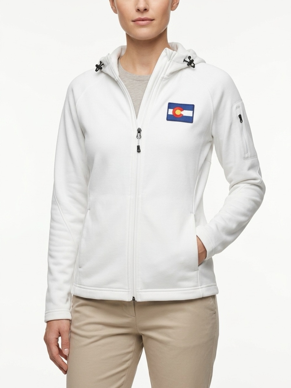 Sport-Tek Women's Fleece Full-Zip Hooded Jacket Creek Lacrosse White M